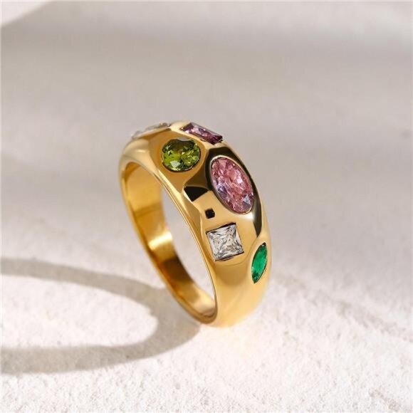 18K Gold-Plated Colorful Zircon Ring - Picture 4 of 7